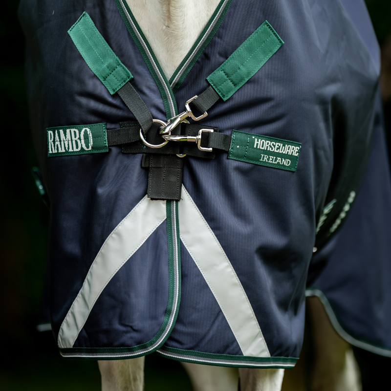 Horseware Rambo 1000D Wug Turnout 200g Medium in Navy/Hunter Green/Silver-3